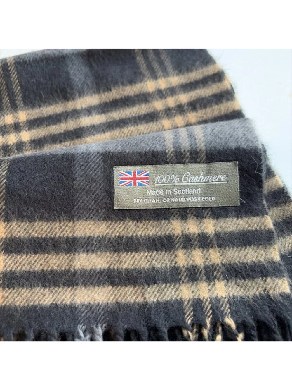 Vintage 100% Cashmere Plaid Scarf Unisex 68X12
